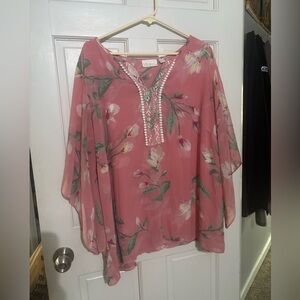 Belle by Kim Gravel Floral Pink Blouse
